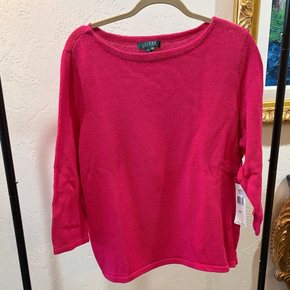 Lauren Ralph Lauren Bright Pink Scoop Neck Sweater